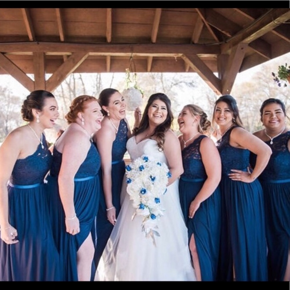 Dark Blue One-Shoulder Full-length Dress